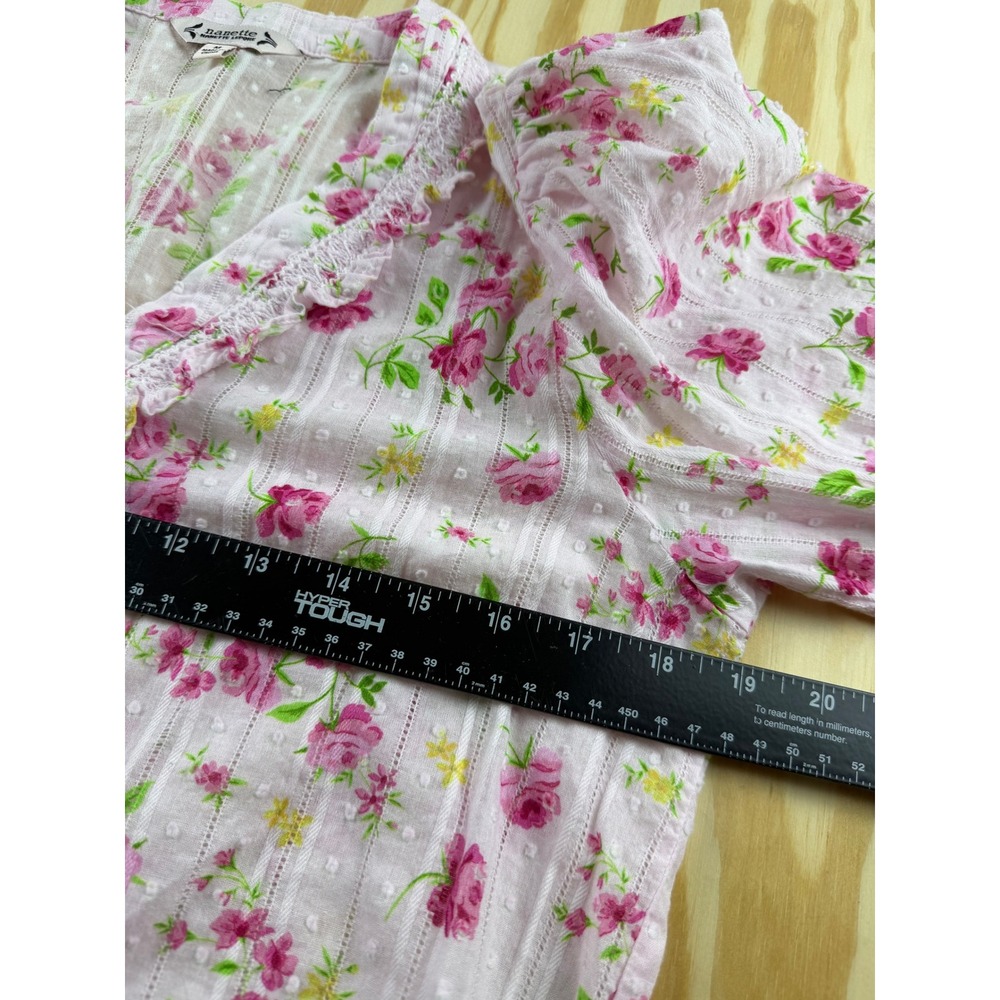 Nanette Lepore Pink Floral Swiss Dot Ruffle Lace V-Neck Blouse Medium - Picture 5 of 7